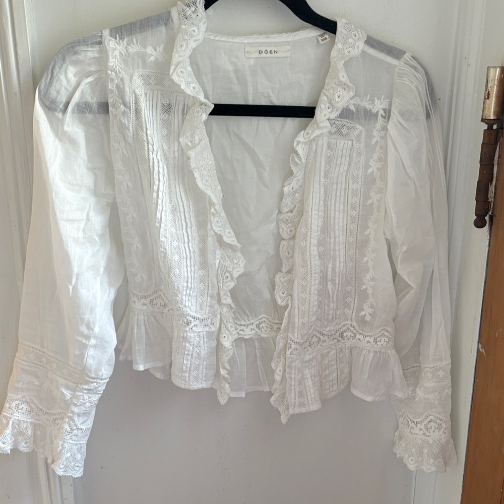 DOEN Eldoris White Lace Trim Blouse